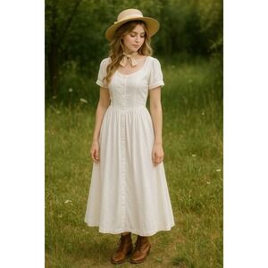 Paul Harris Vintage White Cotton Maxi Dress Cottagecore Vintage Made in USA